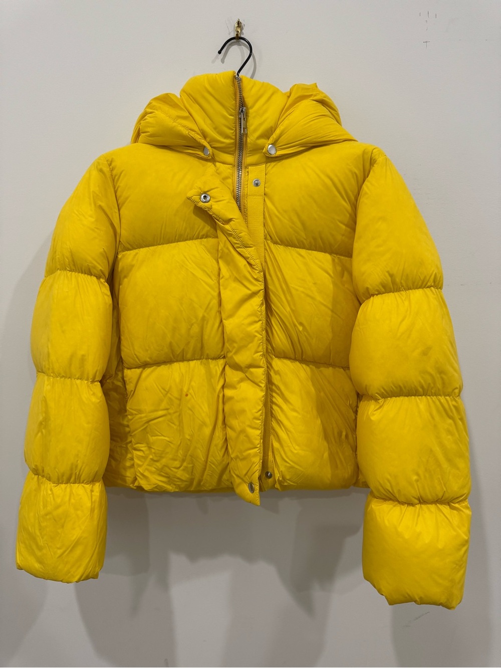 Banana Republic Women's Bright Yellow Puffer Jacket with Hood